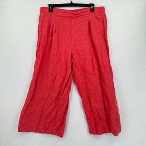 Athleta Wide Leg Crop Pants Womens Size 18 Coral Pink‎ Linen Flood Travel Cruise